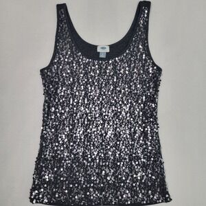 Old Navy Womens Large Charcoal Gray Sequin Front Tank Stretch Cotton Blend